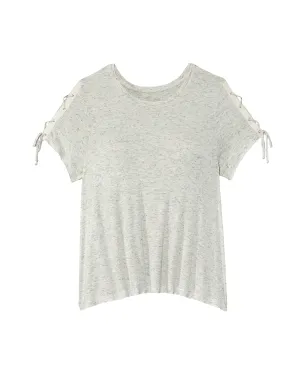Amina Short Lace Up Sleeve Tee | Light Grey
