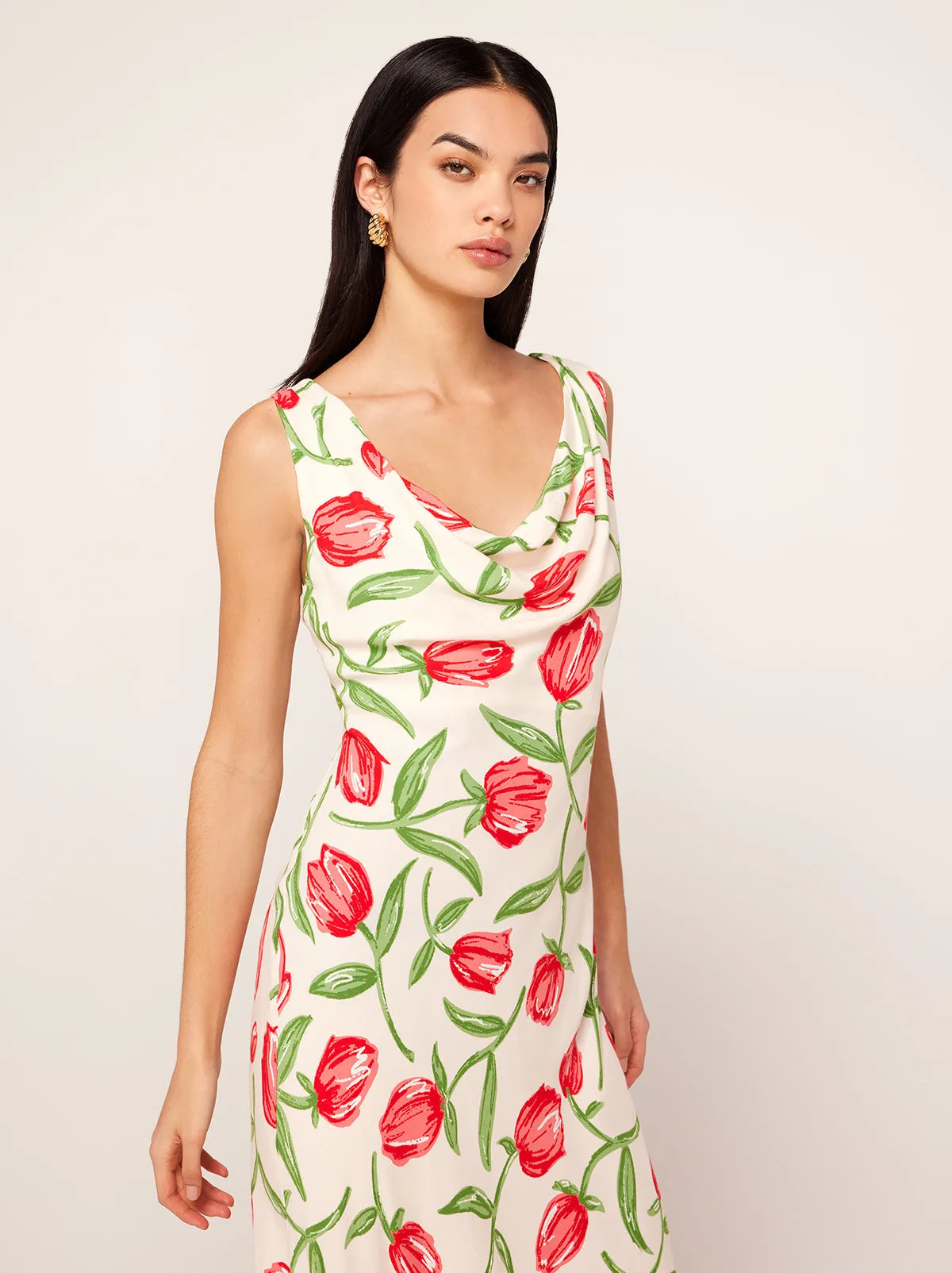 Araminta Ivory Tulip Print Midi Dress