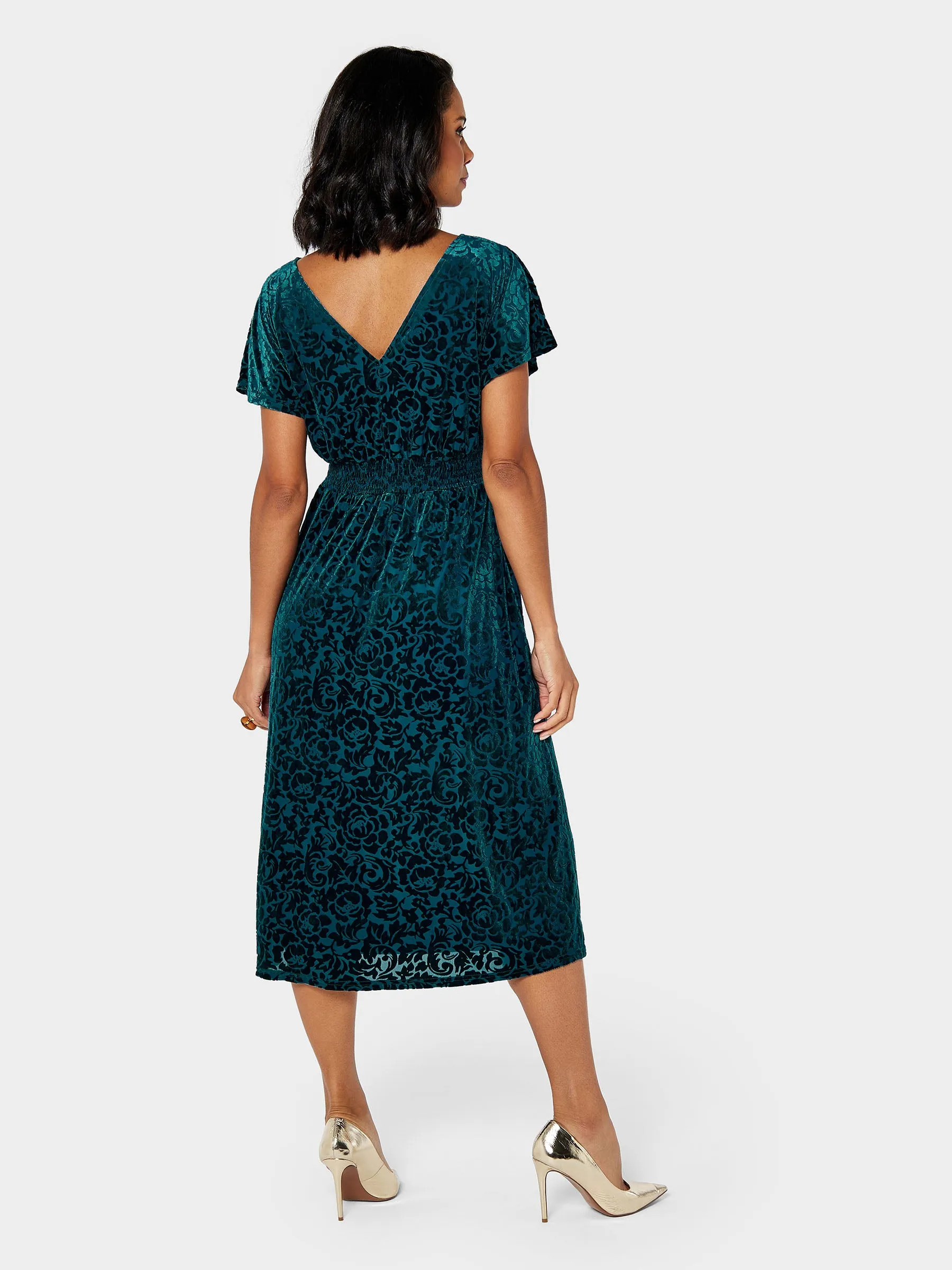 GWD Nadia Devore Velvet Teal Midi Dress