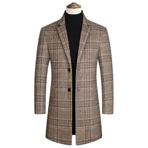 Men Plaid Wool Blends Long Winter Jackets Cashmere Trench Coats High Quality Winter Coats Male Business Casual Wool Trench Coats