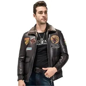 Men's Dark Brown Sheepskin Aviator Coat – Military Style Jacket