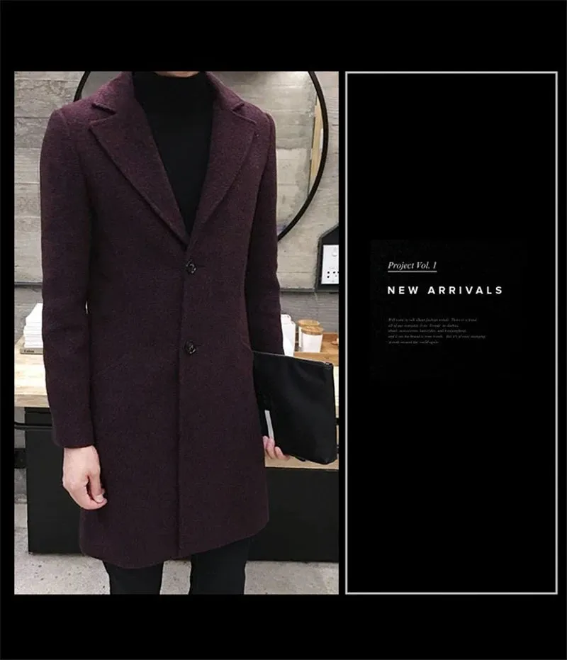 Men's Thick Wool Blends Trench Long Casual Top Coats Fashion Warm Coat Lapel Collar Overcoat Plus Size 5XL Male Slim Windbreaker