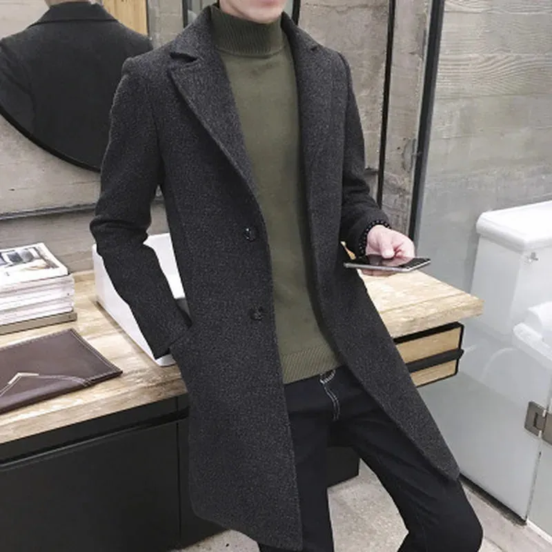Men's Thick Wool Blends Trench Long Casual Top Coats Fashion Warm Coat Lapel Collar Overcoat Plus Size 5XL Male Slim Windbreaker
