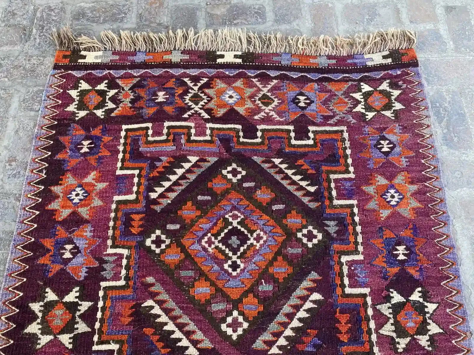Vibrant 4'6 x 9'4 Afghan Kilim Rug - Bold Tribal Patterns