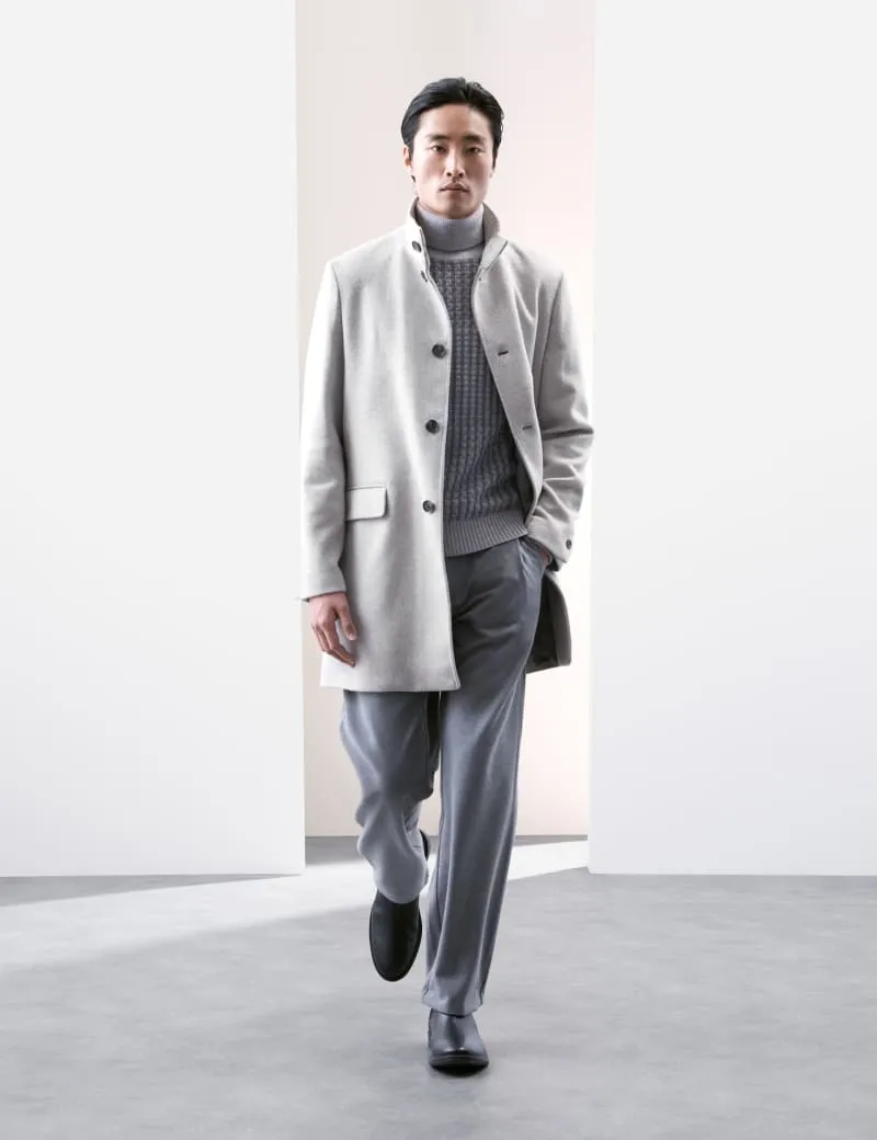 Wool Blend Funnel Neck Coat