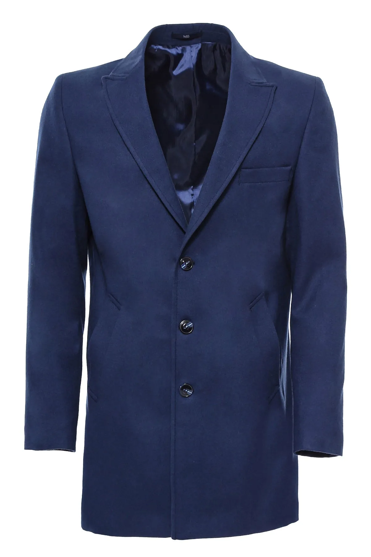 WSS Plain Peak Lapel 3 Buttons Blue Men Coat  - Singen