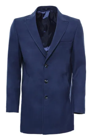 WSS Plain Peak Lapel 3 Buttons Blue Men Coat  - Singen